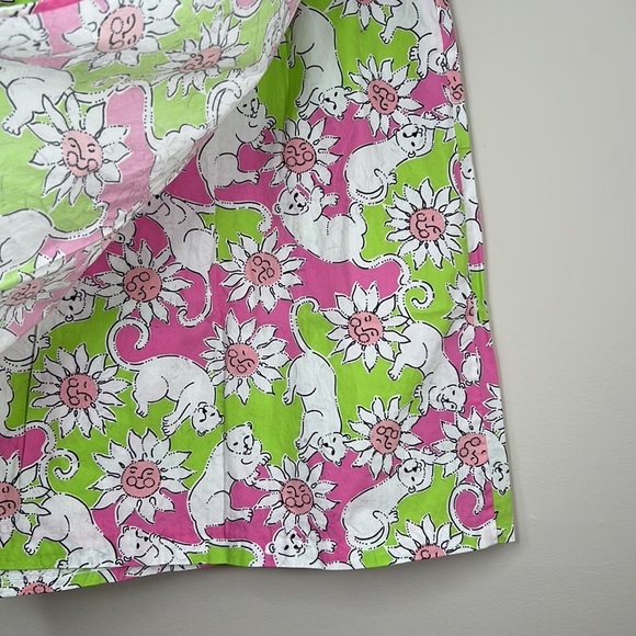 Lilly Pulitzer Suzy French Fried Lion Wrap Skirt Pink Green White Cat Size 6 - Picture 4 of 5